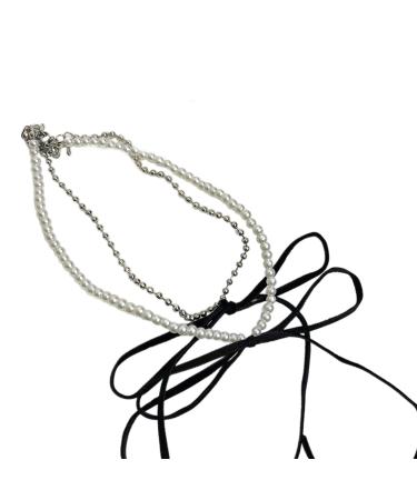 Oralgo's stylish double-layer-like loop necklace modern butterfly node necklace with fringes simple pearls pearl necklace imitation pearl copper velvet