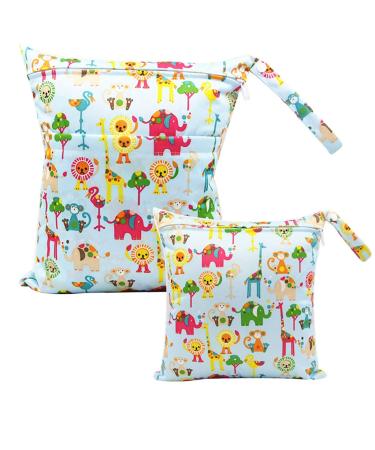 Egurs diaper bag for on the go Wetbag 1 piece large + 1 piece medium zoo-blue