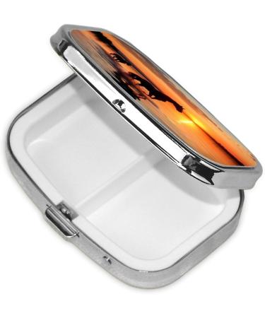 Sunsets Lake Horses Small Pill Case | Cute 2 Compartment Travel Pill Box | Portable Pill Organizer for Purse & Gifts - Buy Online on GoSupps.com