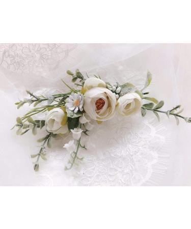 FIDDY898 Wedding Bridal Comb Camellia Ranunculus Floral Hair Clip Headpiece - Green Leaf Design | One Size - Buy Online on GoSupps.com