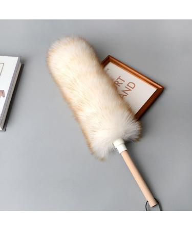 FCSHFC Lambswool Dusters for Cleaning with Solid Wooden Handle Anti-Static Reusable Feather Duster Dust Cleaner for Fan Blinds Furniture Cars(40cm) 40cm White