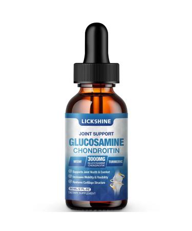 lickshine 1 Pack Glucosamine Chondroitin MSM Liquid Drops - Extra Strength Joint Support Supplement for Adults with Quercetin Boswelia Bromelain Hyaluronic Acid Antioxidant Immune Support (2 Fl oz)
