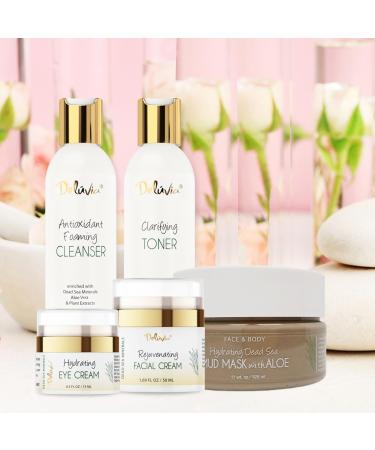 Deluvia Premium Facial Kit - Complete Skin Care Set with Foaming Cleanser Toner Moisturizer Eye Cream & Dead Sea Mud Mask - Shop Internationally - Buy Online on GoSupps.com