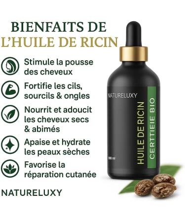  Natureluxy Castor Oil 100ml 100% Natural | Glass Bottle with Dropper | Hair Eyelash Nail & Beard Care - Buy Online on GoSupps.com