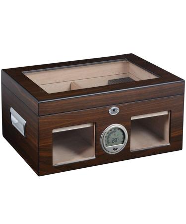 Cigar Box with Hygrometer Glass Top Holds 120 Cigars Double Layer Professional