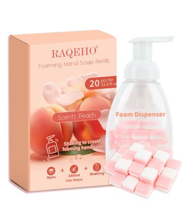 Foaming Hand Soap Tablets Refill - RAQEHO 20pcs Hand Soap Foam Refills for Kids Adults Liquid Handsoap Household Cleaning Products Travel Kitchen Bathroom with 1 Refillable Foaming Dispenser