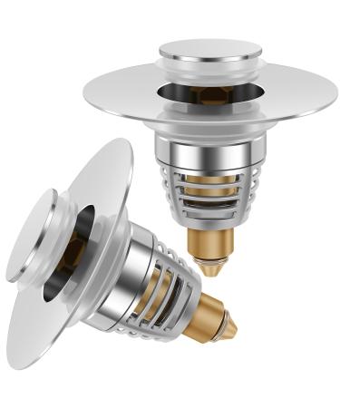 Abizarch 2Pcs Sink Plug Universal Bathroom Sink Plug with Strainer Pop Up Sink Hole Plug Cover Stainless Steel Push Sink Plug for 33 to 40mm Drain Holes Sturdy Rustproof Sink Plug for Bathroom Kitchen