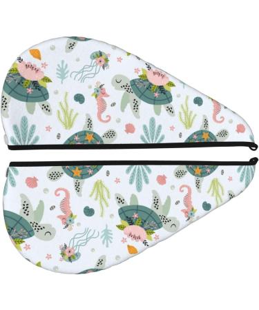 Quick-Dry Hair Towel Wrap - Turtle & Sea Life Design | Ultra-Absorbent Hair Drying Turban - Buy Online on GoSupps.com