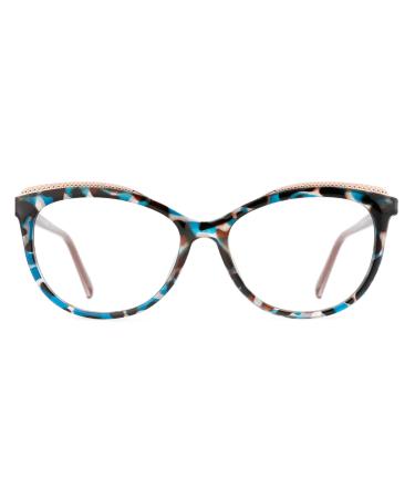 TIJN Retro Round Eyewear Blue Light Blocking Eyeglasses Anti Eye Fatigue Eye Strain 16-blue&leopard