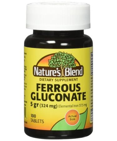 Natures Blend Ferrous Gluconate Tablets 324 mg, 100 Count (Pack of 2)