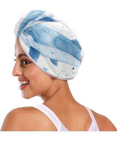 Blue Whales Star Hair Towel 2 Pack - Super Absorbent & Quick Dry Hair Turbans for Women & Girls - Buy Online on GoSupps.com