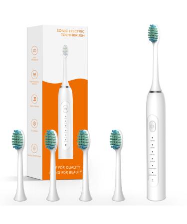 Electric Toothbrush Rechargeable Power Toothbrush with 6 Modes Lightweight Sonic Toothbrush for Adults Kid Beginners 4 Replaceable Toothbrush Heads IPX7 Intelligent 2 Minute Timer White