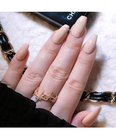 Brishow Coffin Artificial Nails - 24 Pcs Full Cover Natural Ballerina Acrylic Press-On Nails for Women & Girls - Buy Online on GoSupps.com