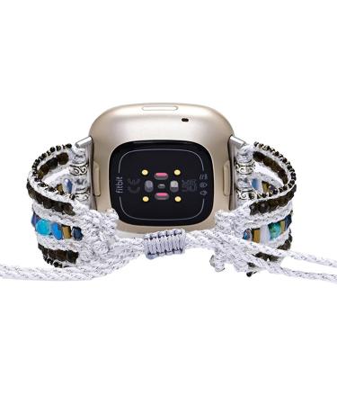 Ruirdot Versa 2 watch bracelet handmade natural stone women girls elastic bracelet Quick closure Weaven bracelet compatible with Versa/Versa 2/Versa Lite/SE R05