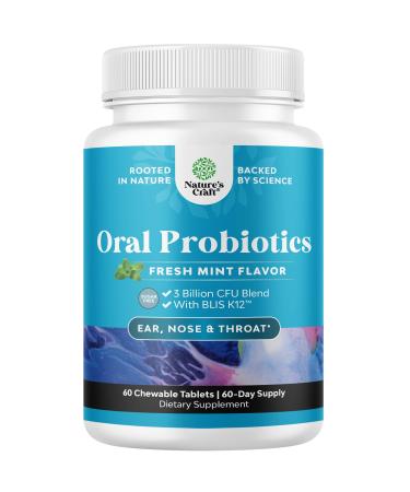 Oral Probiotics for Teeth and Gums - Minty Fresh BLIS K12 Oral Probiotics for Mouth Bad Breath Dry Mouth and Dental Health Support with 3 Billion CFU - Chewable Xylitol Lozenges Mint Flavor (60 Count) 60 Count (Pack of 1)