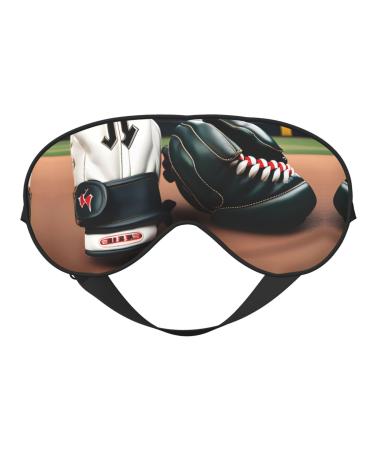 SSIMOO Baseball and Gloves Print Double-Sided Eye Mask Soft and Light Blocking for Enhancing Sleep Quality Black