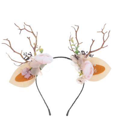 Lurrose Christmas Headband Flower Antlers Headwear Christmas Reindeer Hairbands for Party Photo Prop