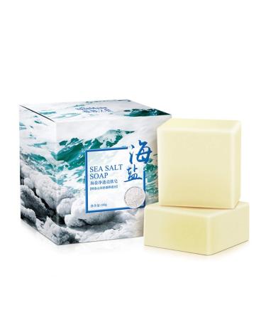 Lucoss Handmade Sea Salt Soap Goat Milk Cleaner Pimple Pores Removal Acne Treatment Moisturizing Face Care With Soap Bag 100g