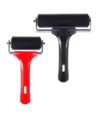 2 Pcs/2 Sizes Hard Rubber Brayer Roller for Printmaking/Crafts/Stamping Gluing, TuNan Brayer Ink Roller Anti-Skid Tape Construction Tool - 3.8" & 2.2" (Large/Black, Small/Red)