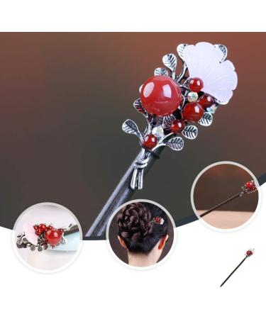 FRCOLOR Chinese Hair Stick Flower Hair Chopsticks Red Agate Vintage Hairpin Chignon Pin Hair Styling Hair Making Accessories for Women Wedding Hanfu Cheongsam - Buy Online on GoSupps.com