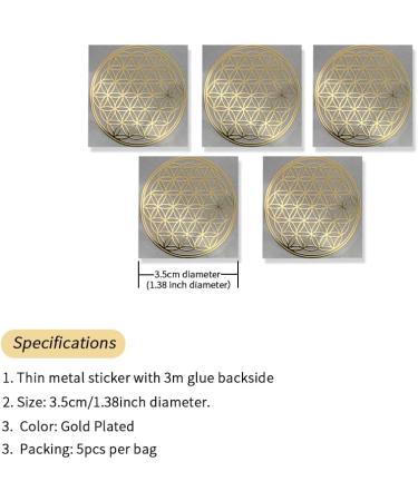 5 Pcs Flower of Life Gold Plated Metal Sticker for Crystal Stones - Sacred Geometry Energy Decor 35mm Diameter Gold - Buy Online on GoSupps.com