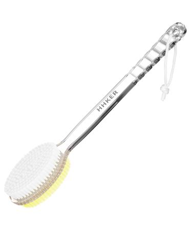 HHKER Shower Brush with Long Handle  Soft Nylon Body Brush  Back Scrubber for Shower  Gentle Exfoliation and Improved Skin Health  Suitable for Men and Women (Transparent Handle)