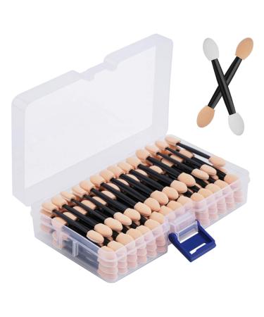 Cuttte 120PCS Disposable Dual Sides Eye Shadow Sponge Applicators with Container, 2.44' Length Eyeshadow Brushes Makeup Applicator