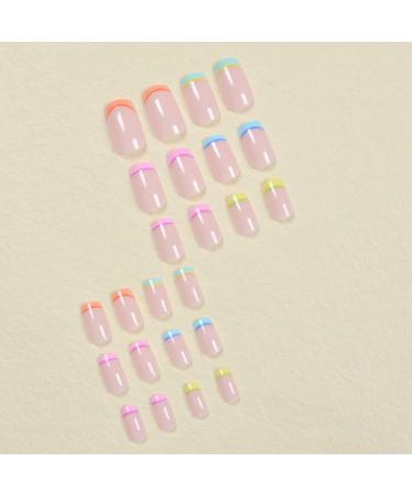 Rainbow French Tip Press On Nails - Colorful Square Fake Nails | Cute & Stylish Acrylic Nails for Women - Buy Online on GoSupps.com