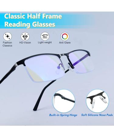 3 Pack Blue Light Blocking Reading Glasses for Men - Stylish Half Frame Metal Readers Lightweight Anti Eyestrain Eyewear (Black Grey Brown - 1.25x - Buy Online on GoSupps.com