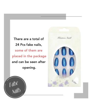 Bodiy Blue Ombre Long Fake Nails - 24 Pieces Ballerina Full Cover Press on Nails for Women and Girls - Buy Online on GoSupps.com