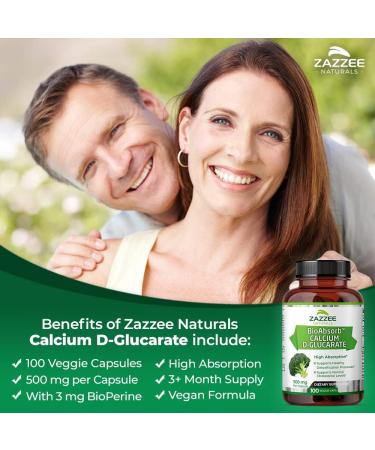 Zazzee BioAbsorb Calcium D-Glucarate 500mg Capsules with BioPerine & Broccoli Extract - Vegan, Non-GMO - Buy Online on GoSupps.com