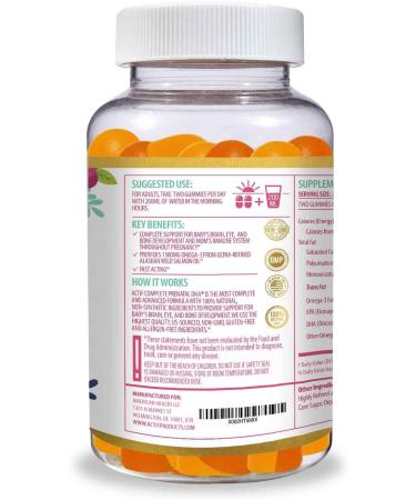 Actif Complete Prenatal DHA with 1500mg Omega-3 100% Natural Organic DHA EPA Omega 3 - Non-GMO 90 Gummies - Buy Online on GoSupps.com