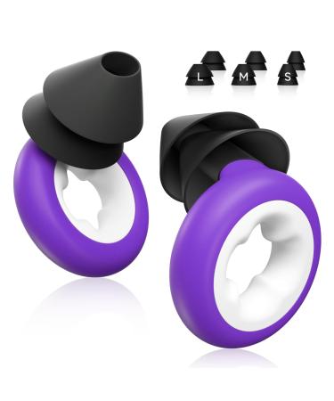 Ear Plugs for Sleeping Noise Reduction Reusable Silicone Ear Plugs for Hearing Protection 6 Ear Tips in S/M/L 33dB Noise Cancelling Earplugs for Sleep Concerts Snoring Work Travel Purple