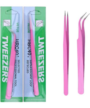 Pack of 2 Pink Stainless Steel Pointed Tweezers - Curved & Straight for Eyebrows Eyelashes & Decorative Nails - Buy Online on GoSupps.com