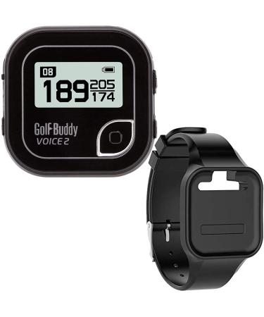 Golf Buddy Voice 2 Talking GPS Rangefinder (Bundle), Long Lasting Battery Golf Distance Range Finder & Silicon Strap Wristband, Easy-to-use Golf Navigation for Hat (Black Voice 2 + Black Wristband) Voice 2 Black Voice 2 + Black Wristband