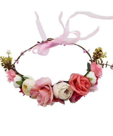 YGSAT Women's Flower Headband Flower Crown Flower Wreath for Mother's Day Wedding Party Beach Red and White