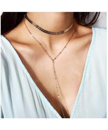 Olbye Wrap Y Necklace Choker Gold Sequin Necklace Chain Tassel Pendant Necklace for Women