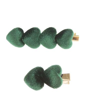 Womens Girls Set of 2 Velvet Puffy Hearts School Birthday Party Hair Accessories Styling Clip Barrette Slide Hairpin Sectioning Grips Concorde Beak Duckbill Clamp Alligator Crocodile (Emerald Green)
