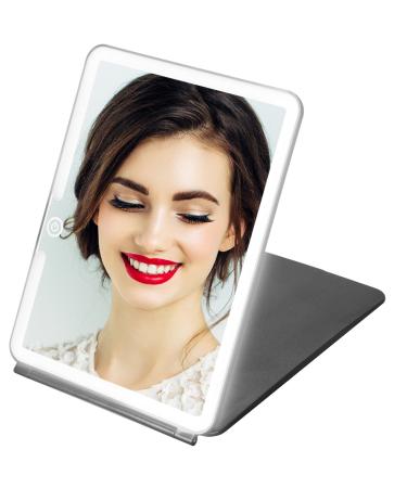 Austrobo Travel Mirror with Lights  10in Folding Makeup Mirror with 72 LEDs 3 Colors Lights 3000mAh  Touch Sensor Dimmable Ultra Thin  USB Rechargable  Portable Lighted Makeup Mirror for Travel  Black