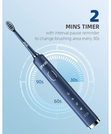 Phniti Sonic Electric Toothbrush for Adults - 8 Brush Heads, Fast Charge, 4 Modes, 40,000VPM, Waterproof (Blue) - Buy Online on GoSupps.com