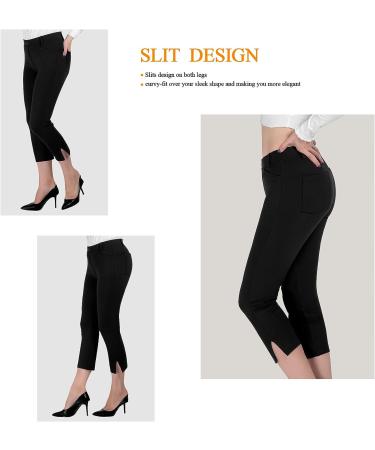 Puweer Women's Black Capri Pants - Business Casual Stretchy Slim Straight Fit with Pockets - Buy Online on GoSupps.com