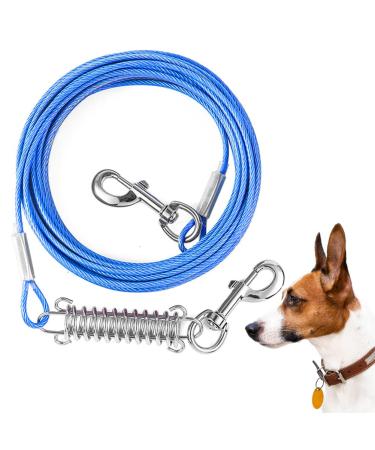 Mi Metty Dog Tie Out Cable Chew Proof Dog Chain for Outside Dog Lead with Absorbing Spring Dog Training Tether Reflective Pet Cable Lead for Yard Outdoor and Camping Blau 60ft (18.3m)