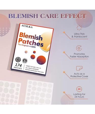 AUSLKA Blemish Patches - 4 Size (174 Patches) - Hydrocolloid Blemish Patch - Invisible Spot Cove - Spot Dots - for Face Zit Patches 175 Count (Pack of 1) - Buy Online on GoSupps.com