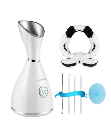 GETANYE Nano Ionic Face Steamer - 10X Penetration for Facial  Unclogs Pores  Moisturizing Spa Humidifier with Free Blackhead Remover Kit  Hair Band  Face Brush
