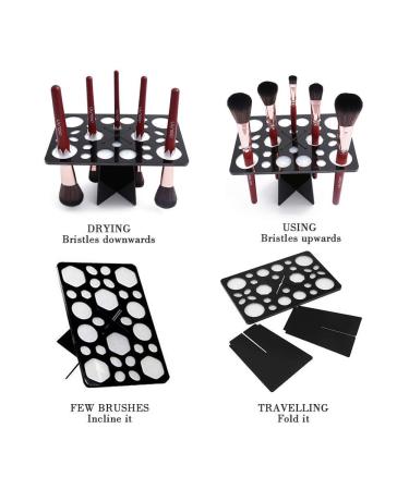 Makeup Brush Cleaning Mat & Drying Rack Set | YLong-ST 28 Hole Cleaner & Holder | Clover Shaped Silicone Mat | Black & Pink - Buy Online on GoSupps.com
