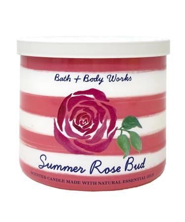 Bath and Body Work Summer Rose-Bud 3-Wick Scented Candle - 14.5 oz / 411 g Pink