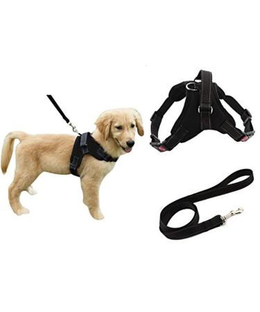 Heavy Duty Adjustable Pet Puppy Dog Safety Harness with Leash Lead Set Reflective No-Pull Breathable Padded Dog Leash Collar Chest Harness Vest with Handle for Small Medium Large Dogs Training Walking Small Black Harness + Black Leash