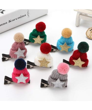 Beaupretty Mini Knitted Hat Hair Clips - 7pcs Christmas Pom Pom Ball Pins for Kids Girls & Dogs - Buy Online on GoSupps.com