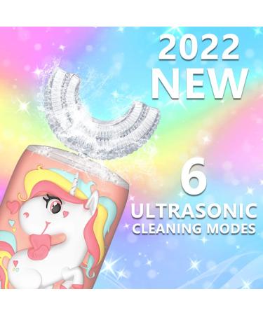Kids Unicorn Sonic Electric Toothbrush | U-Shaped Rechargeable | 6 Modes Smart Timer | IPX7 Waterproof | 360 Oral Cleaning | Replacement Heads | Ages 2-7 (2 Pink) - Buy Online on GoSupps.com
