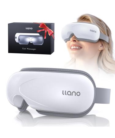 Llano Eye Massager with Heat Portable Eye Massage with Bluetooth Music Smart Eye Mask Massager Sleep Mask Foldable Face Massager for Relax Dark Circles Dry Eyes (White)